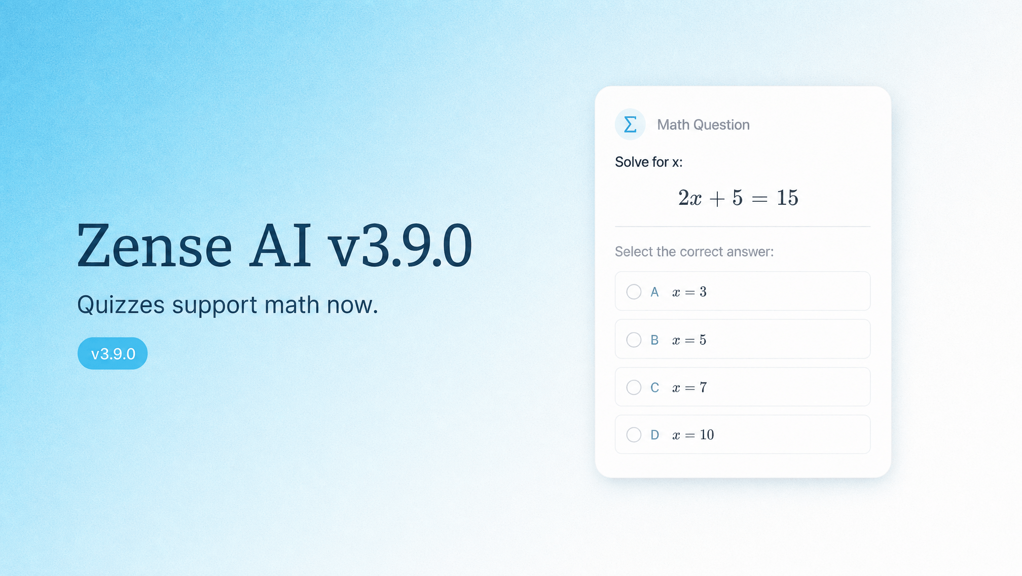 Zense AI v3.9.0: Quizzes Support Math
